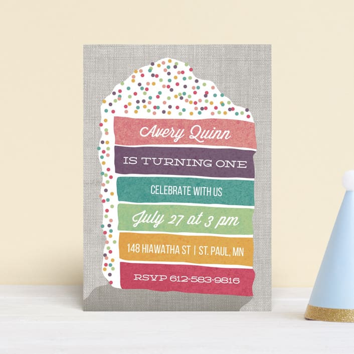 "Layer Cake" - Children's Birthday Party Invitations in Rainbow by Holly Whitcomb - Front