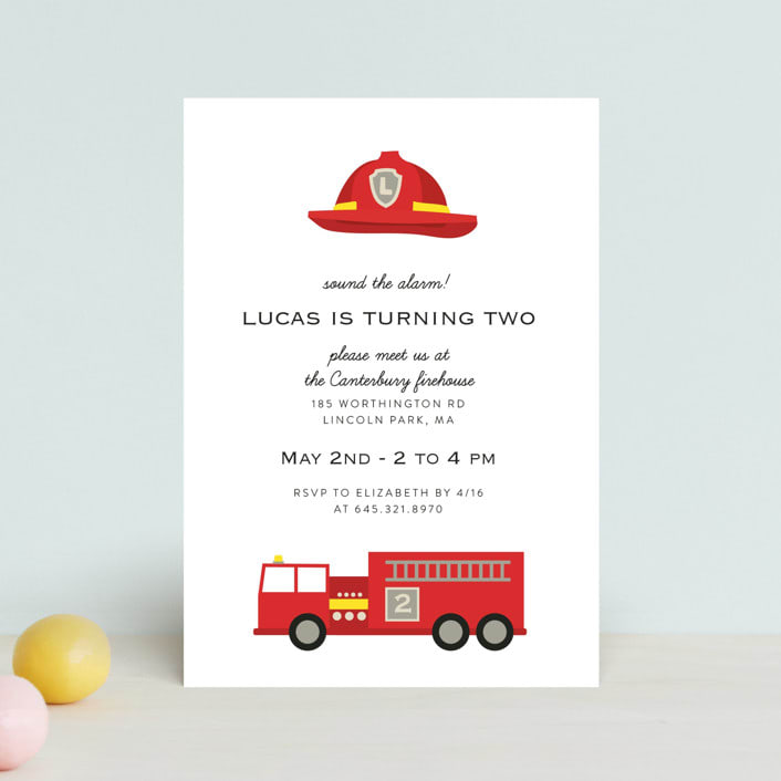 "firehouse" - Children's Birthday Party Invitations in Firetruck by Julee London - Front