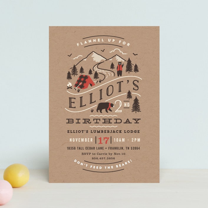 "Lumber Bears" - Children's Birthday Party Invitations in Kraft by Jennifer Wick - Front