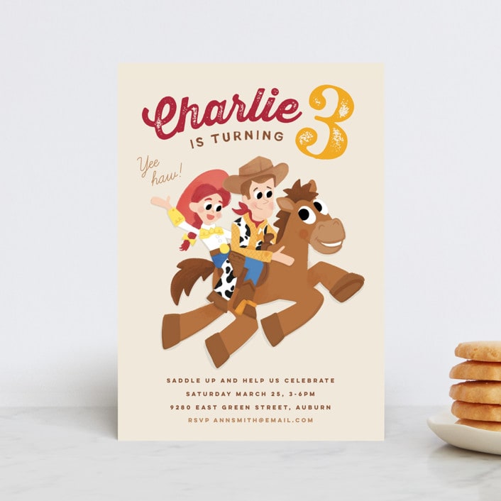 "Disney and Pixar's Cowboy Friends" - Children's Birthday Party Invitations in Vanilla by Jessie Steury - Front