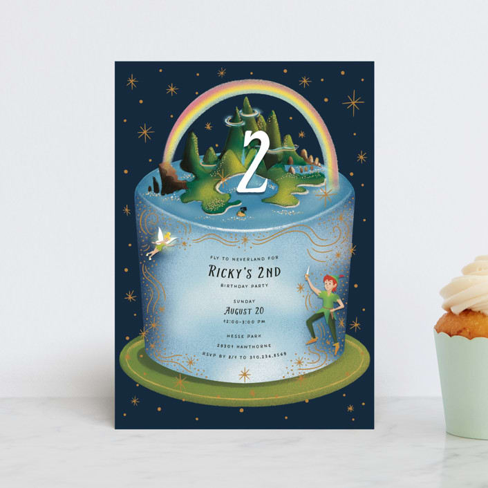 "Disney's Peter Pan Neverland Cake" - Children's Birthday Party Invitations in Midnight by Becky Nimoy - Front