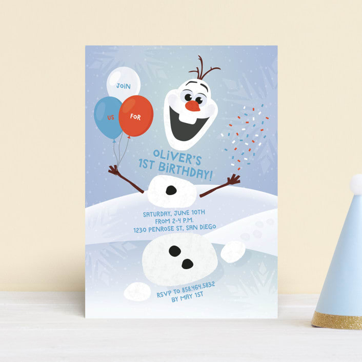 "Disney's Olaf to Party" - Children's Birthday Party Invitations in Periwinkle by Erica Krystek - Front