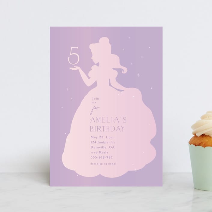 "Disney's Sparkling Princess Belle" - Children's Birthday Party Invitations in Lilac by Angela Thompson - Front
