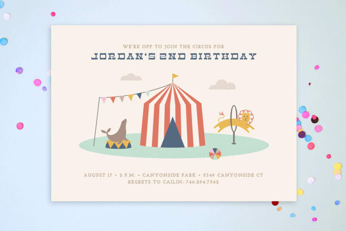"Off to Join the Circus" - Children's Birthday Party Invitations in Navy by Amber Barkley - Front