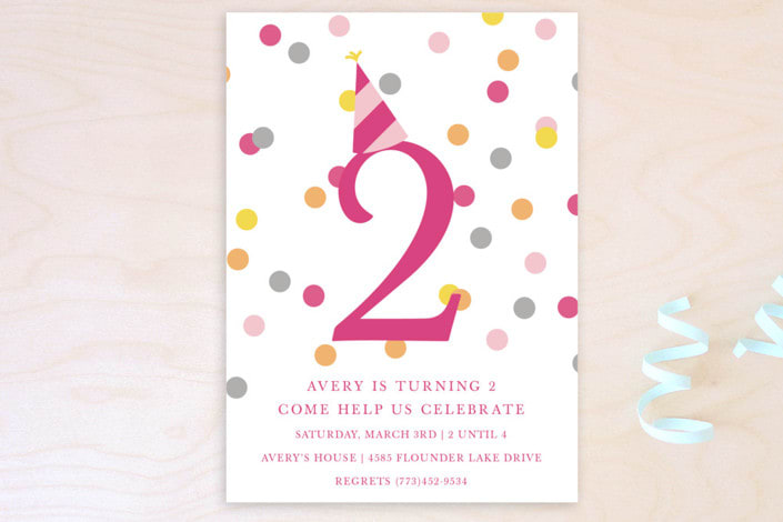"Confetti Fun" - Children's Birthday Party Invitations in Hot Pink by Pretty Girl Designs - Front