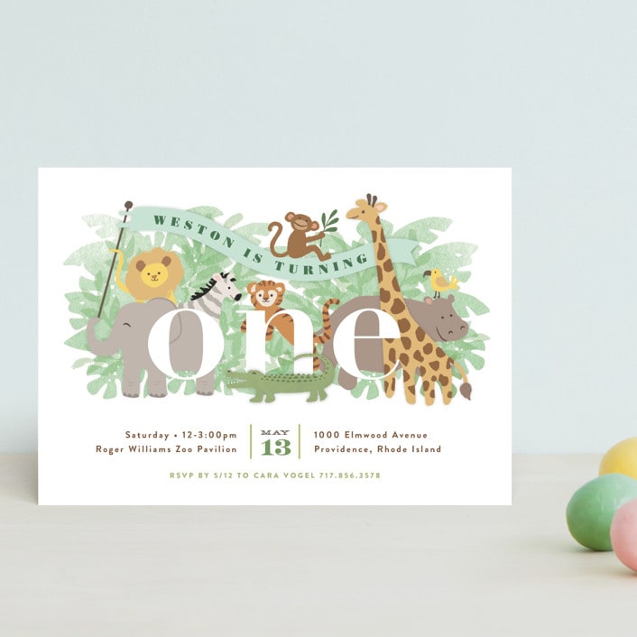 "Jungle One" - Children's Birthday Party Invitations in Jungle by Jennifer Wick - Front