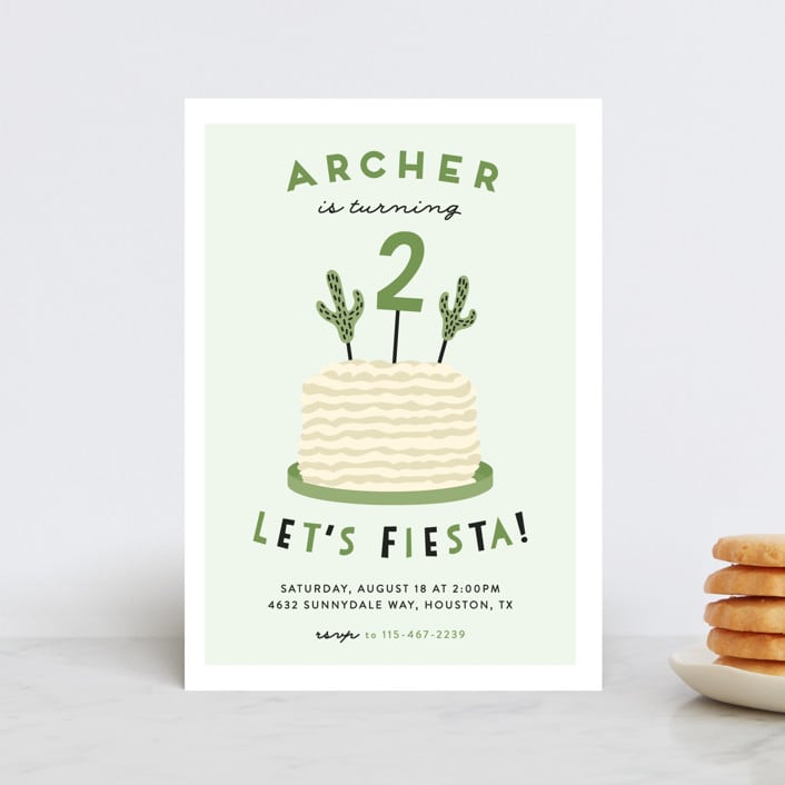 "Let's Fiesta" - Children's Birthday Party Invitations in Sage by Jen Banks - Front