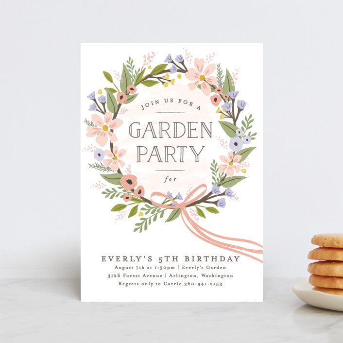 "Floral Crown" - Children's Birthday Party Invitations in Rose by Karidy Walker - Front