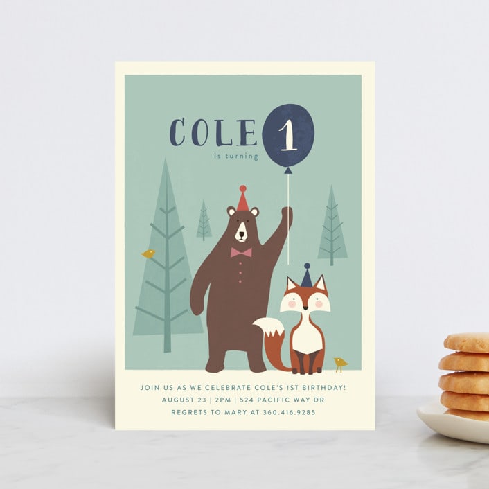 "Into The Woods!" - Children's Birthday Party Invitations in Frosted Lake by Karidy Walker - Front