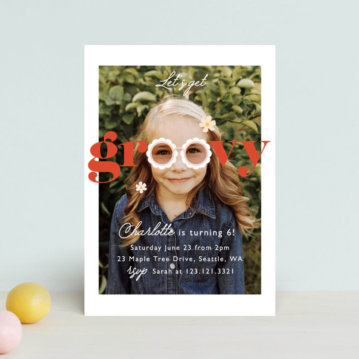 "Let's get groovy" - Children's Birthday Party Invitations in Rose by Hudson meet Rose - Front