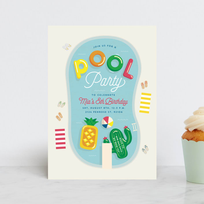 "Pool Party" - Children's Birthday Party Invitations in Pineapple by Erica Krystek - Front