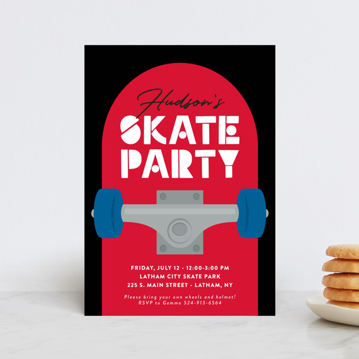 "Skateboard" - Children's Birthday Party Invitations in Siren by Kacey Kendrick Wagner - Front