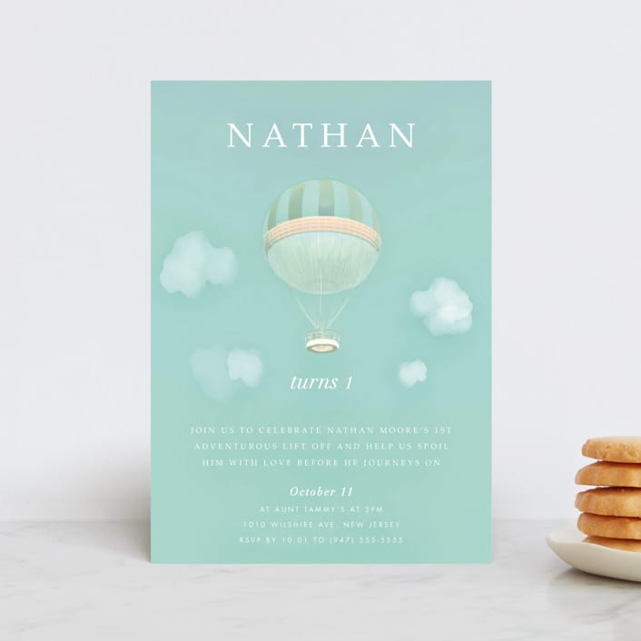 "First Lift Off" - Children's Birthday Party Invitations in Minted Sky by Melissa Agular - Front