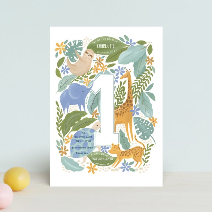 "Jungle Hang outs" - Children's Birthday Party Invitations in Jungle Leaf by Sarah Knight - Front
