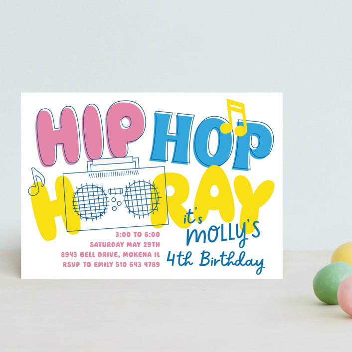 "Hip Hop Hooray" - Children's Birthday Party Invitations in Candy by Baumbirdy - Front