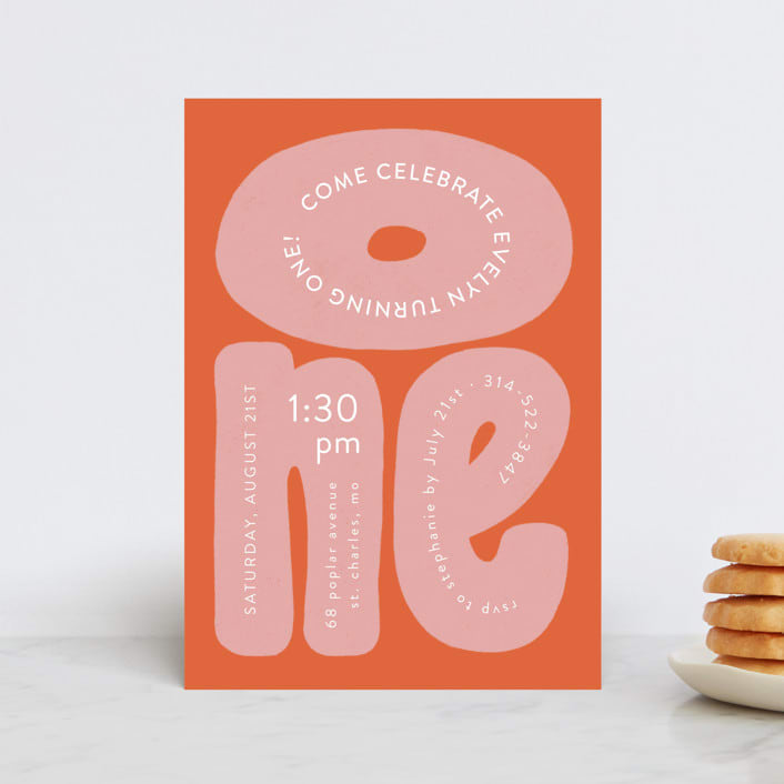 "a big one" - Children's Birthday Party Invitations in Bubble Gum by Jen Owens - Front