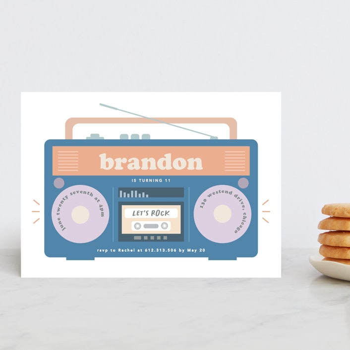 "Lets rock" - Children's Birthday Party Invitations in Denim by Creo Study - Front