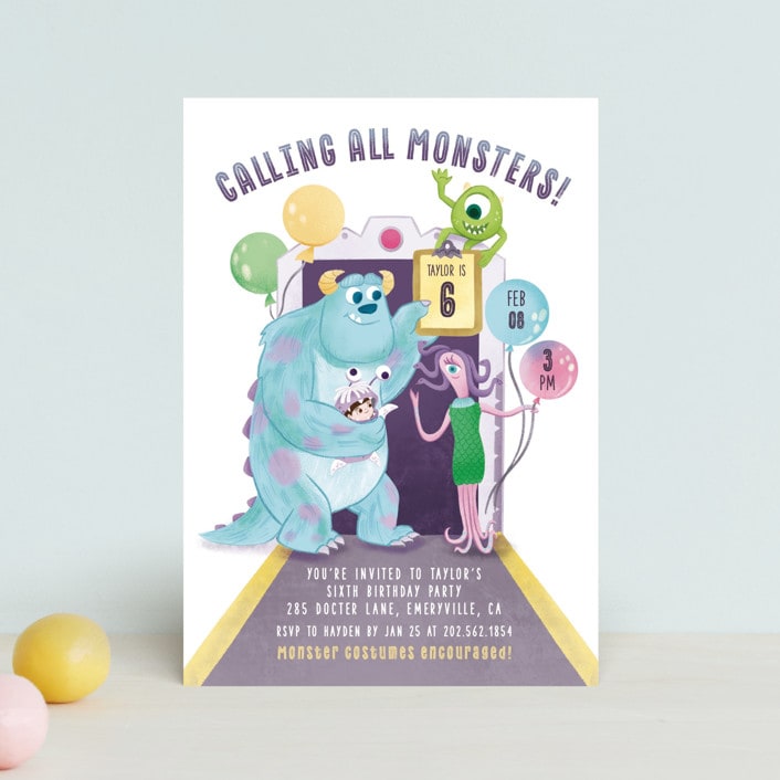 "Disney and Pixar's Monster's Inc Party Door" - Children's Birthday Party Invitations in Roar by curiouszhi - Front