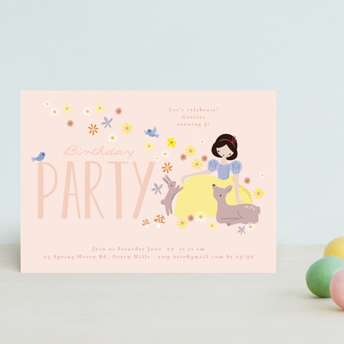 "Disney's Snow White & Forest Friends" - Children's Birthday Party Invitations in Peach by Angela Thompson - Front
