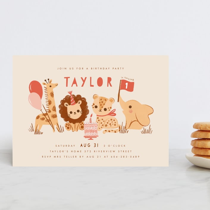 "It's a party" - Children's Birthday Party Invitations in Poppy by Vivian Yiwing - Front