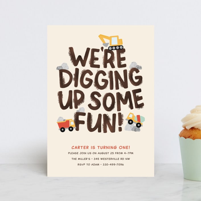 "Digging" - Children's Birthday Party Invitations in Dirt by Megan Cash - Front