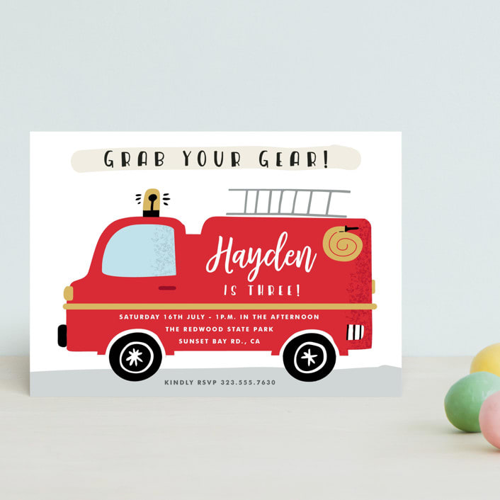 "Fired Up!" - Children's Birthday Party Invitations in Cherry by Oma N. Ramkhelawan - Front