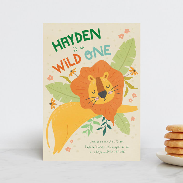 "Wild Lion" - Children's Birthday Party Invitations in Sand by Vera Lim - Front