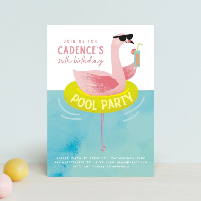 "Flamingo" - Children's Birthday Party Invitations in Lime by Lori Wemple - Front