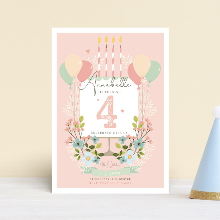 "Make A Wish!" - Children's Birthday Party Invitations in Cotton Candy by Peony Rose Design - Front