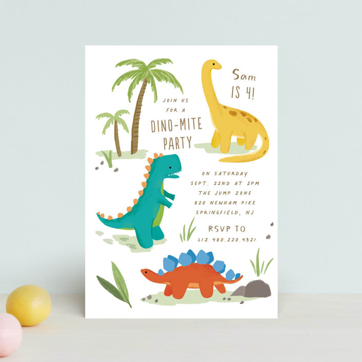 "Dino Zone" - Children's Birthday Party Invitations in Marshmallow by Everett Paper Goods - Front