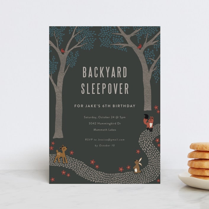 "Midnight Garden" - Children's Birthday Party Invitations in Licorice by Kampai Designs - Front