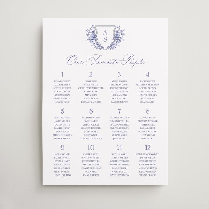 "watercolor flowers crest" - Custom Seating Charts in Dusty Blue by Cass Loh - Front