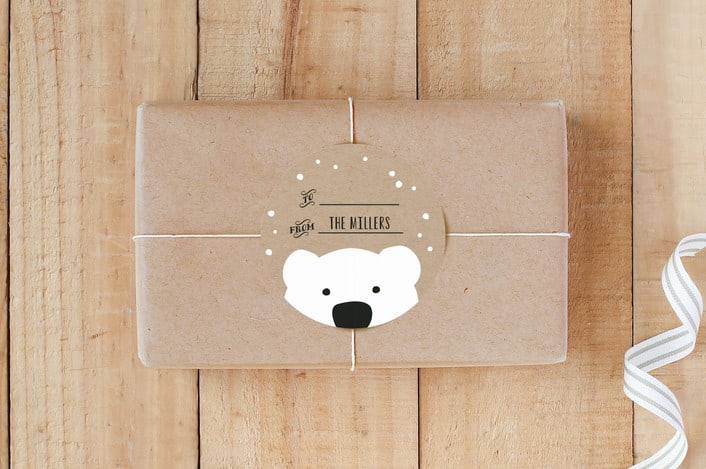"Polar Bear Wishes" - Custom Stickers in Kraft by Carolyn MacLaren - Front