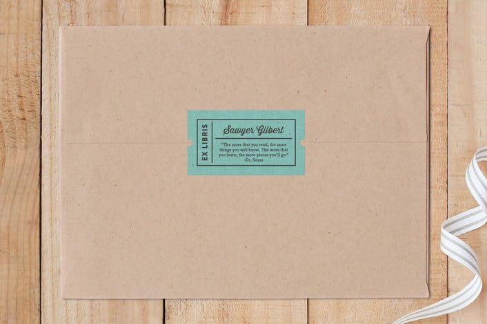 "Quotable Bookplate" - Custom Stickers in Turquoise by Olivia Raufman - Front