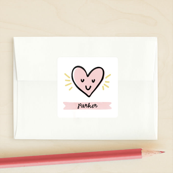 "Happy Heart Day" - Custom Stickers in Citrus by Melissa Egan of Pistols - Front