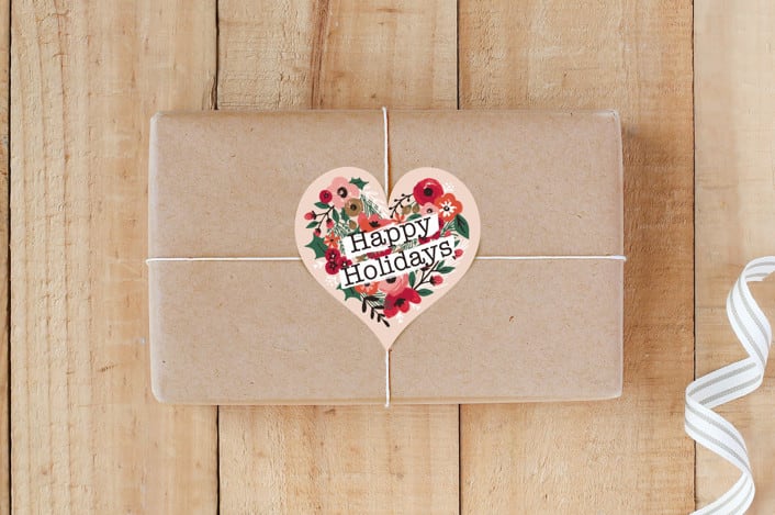 "Happy Holidays Flora" - Custom Stickers in Rose by Daniela - Front