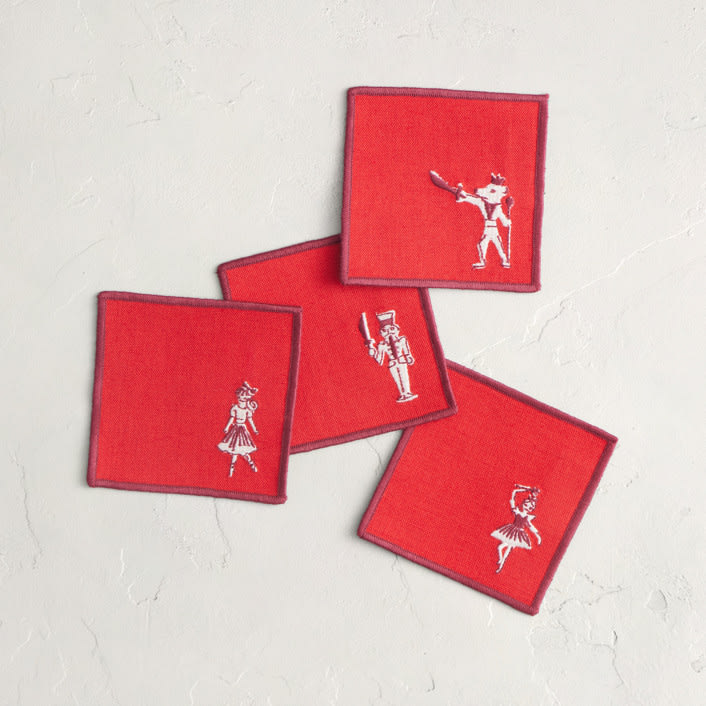 "Linocut Nutcracker" - Coasters in Burgundy by Teju Reval - Coasters, Set of 4