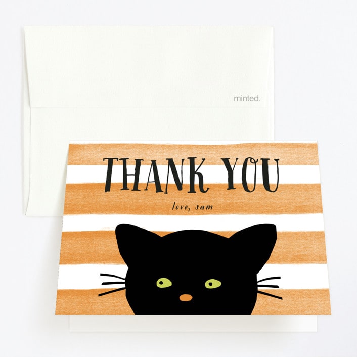 "Striped Cat" - Children's Birthday Party Thank You Cards in Candy Corn by Haley McCoy - Front