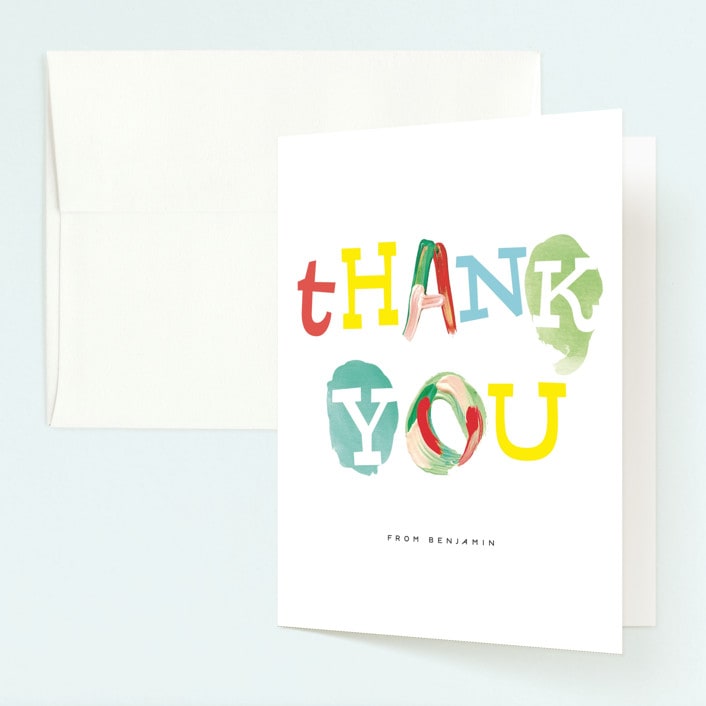 "Dress for a mess" - Children's Birthday Party Thank You Cards in Corn by Baumbirdy - Front
