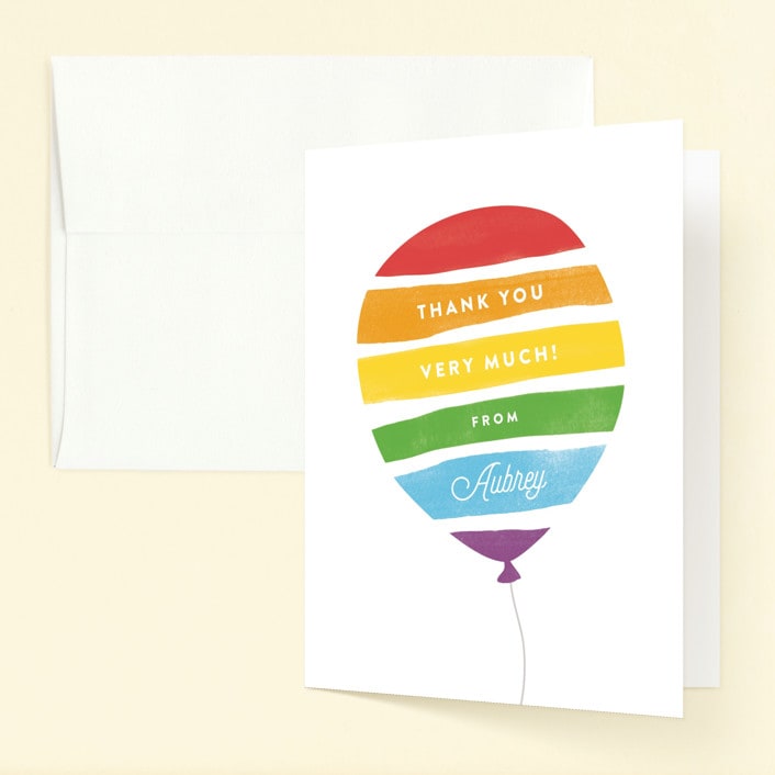 "Painted Balloon" - Children's Birthday Party Thank You Cards in Cherry by Jennifer Wick - Front
