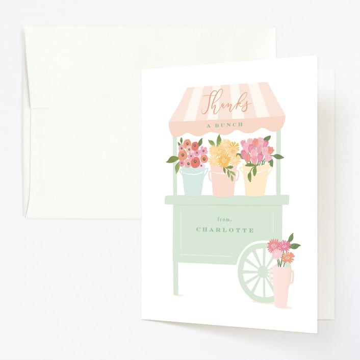 "Petite flower cart" - Children's Birthday Party Thank You Cards in Grass by Jennifer Wick - Front