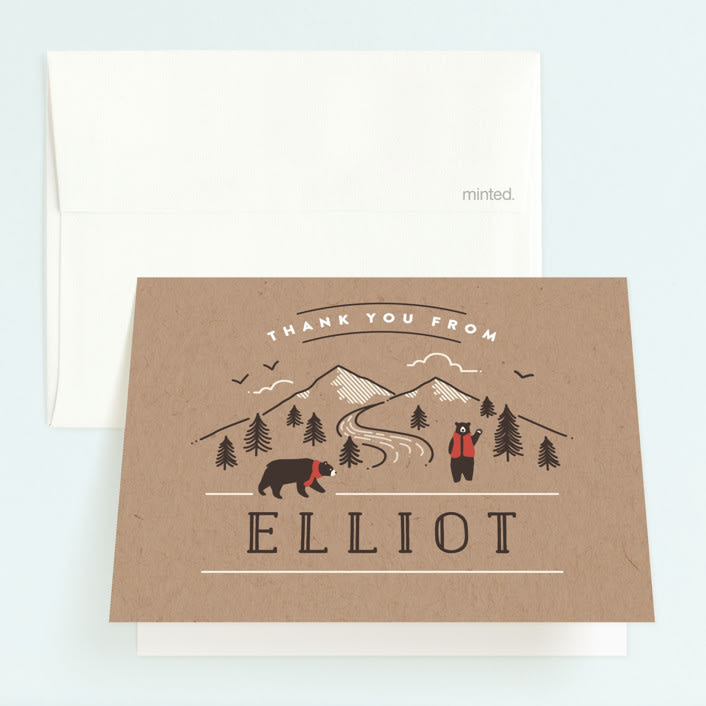 "Lumber Bears" - Children's Birthday Party Thank You Cards in Kraft by Jennifer Wick - Front