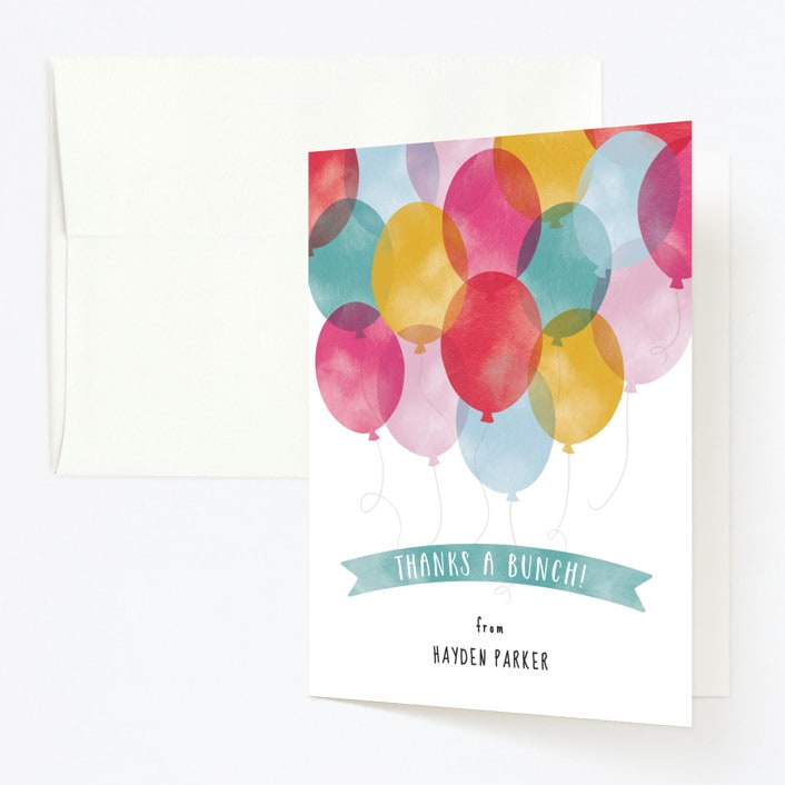 "Birthday Balloons" - Children's Birthday Party Thank You Cards in Teal by Hooray Creative - Front
