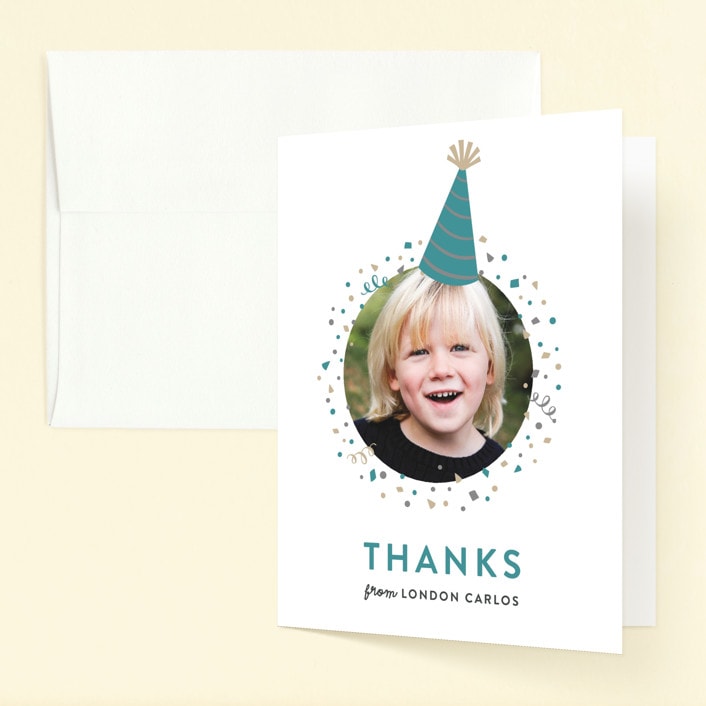 "Party Hat" - Children's Birthday Party Thank You Cards in Teal by Hooray Creative - Front