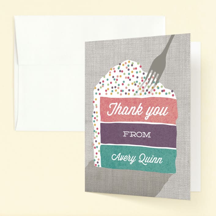 "Layer Cake" - Children's Birthday Party Thank You Cards in Rainbow by Holly Whitcomb - Front