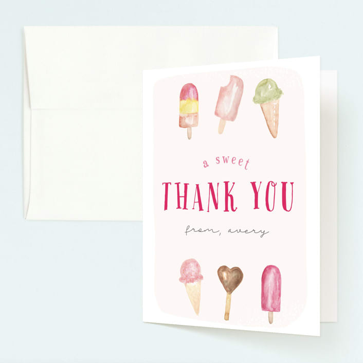 "Ice Cream Parlor" - Children's Birthday Party Thank You Cards in Blush by Nicoletta Savod - Front