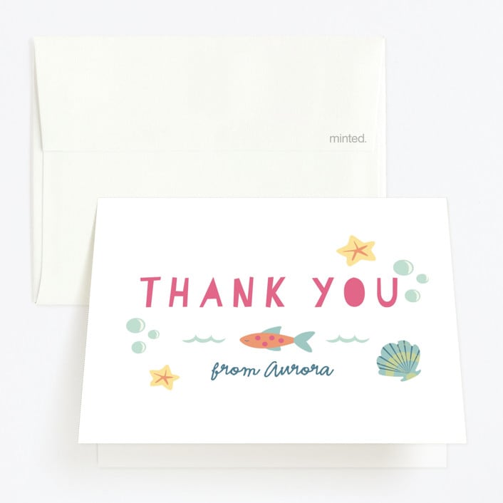 "Sirena" - Children's Birthday Party Thank You Cards in Coral by peetie design - Front