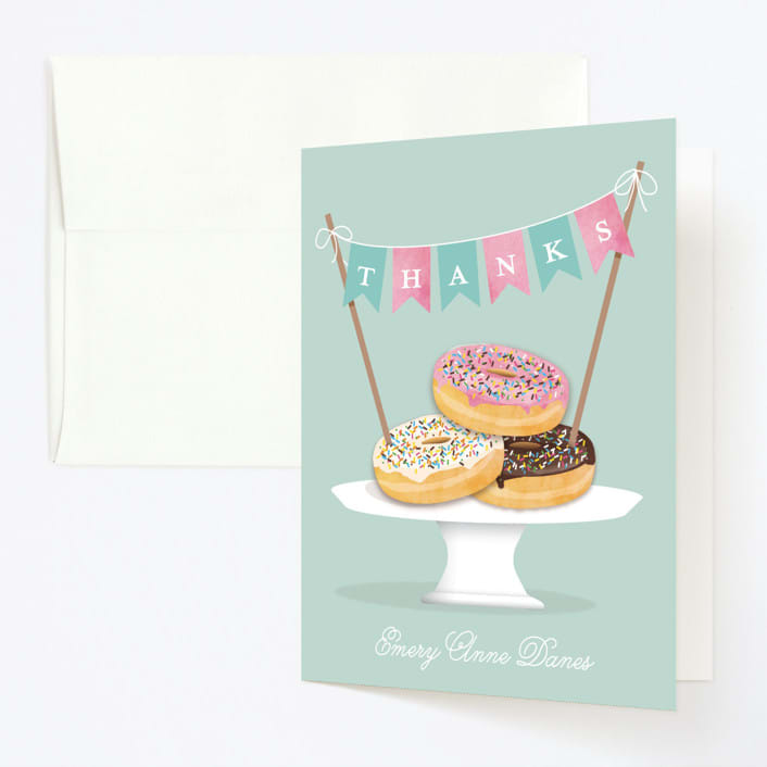 "Everyone Loves Donuts" - Children's Birthday Party Thank You Cards in Neptune by Kerry Doyle - Front