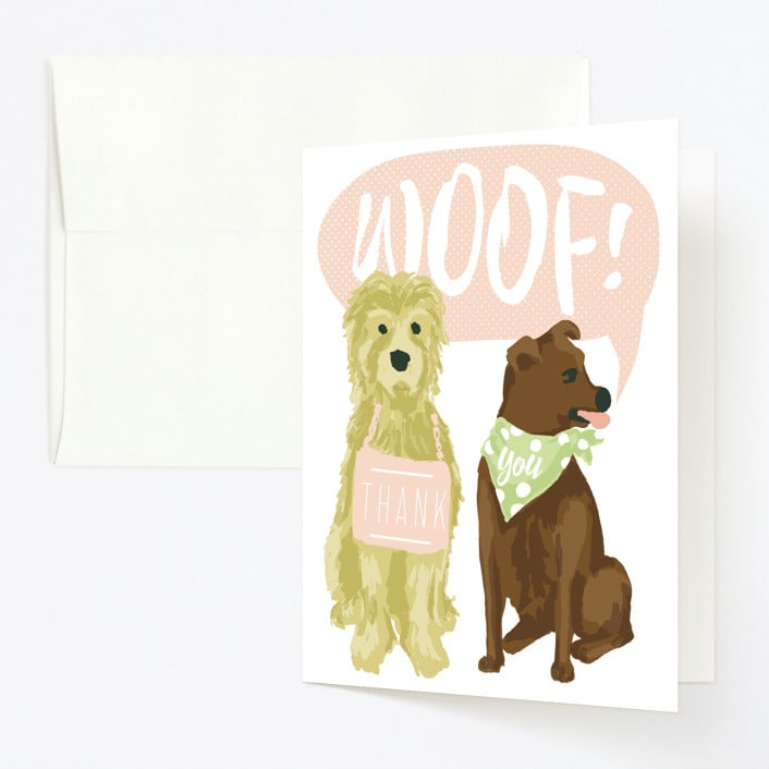 "Puppy Line-Up" - Children's Birthday Party Thank You Cards in Peony by Shiny Penny Studio - Front