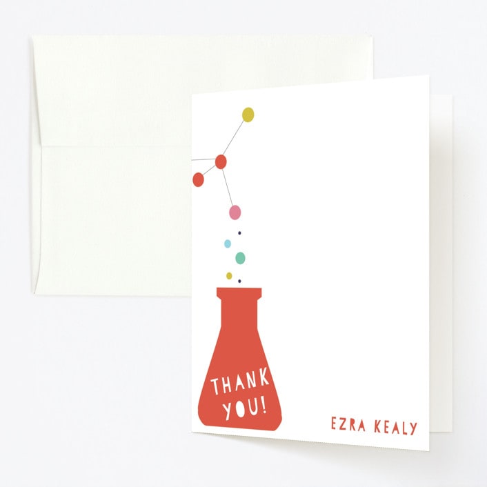 "Mad Scientist" - Children's Birthday Party Thank You Cards in Papaya by Pretty Girl Designs - Front